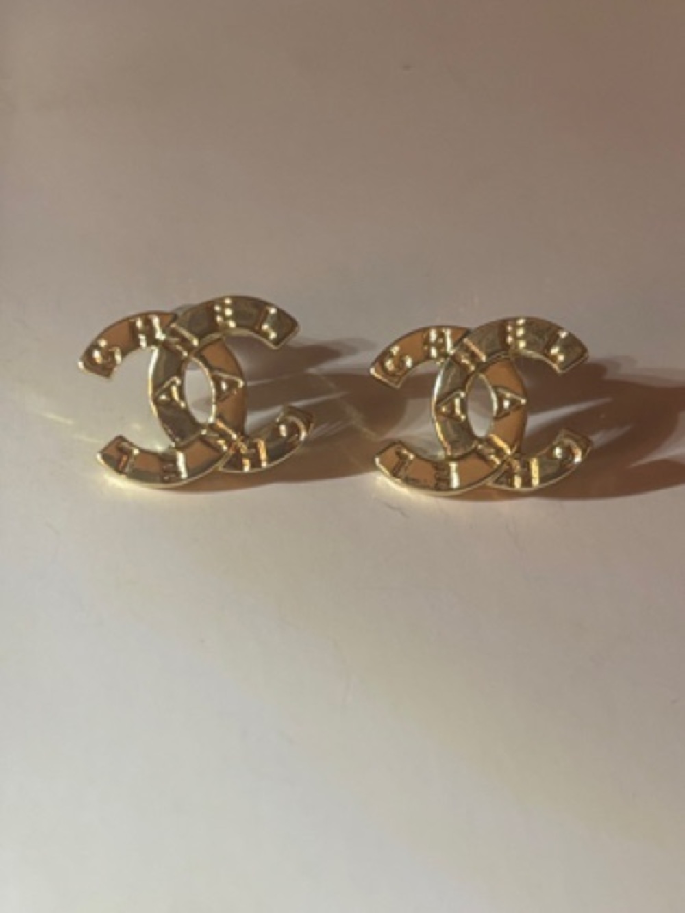 Gold Double C Logo Stud Earrings